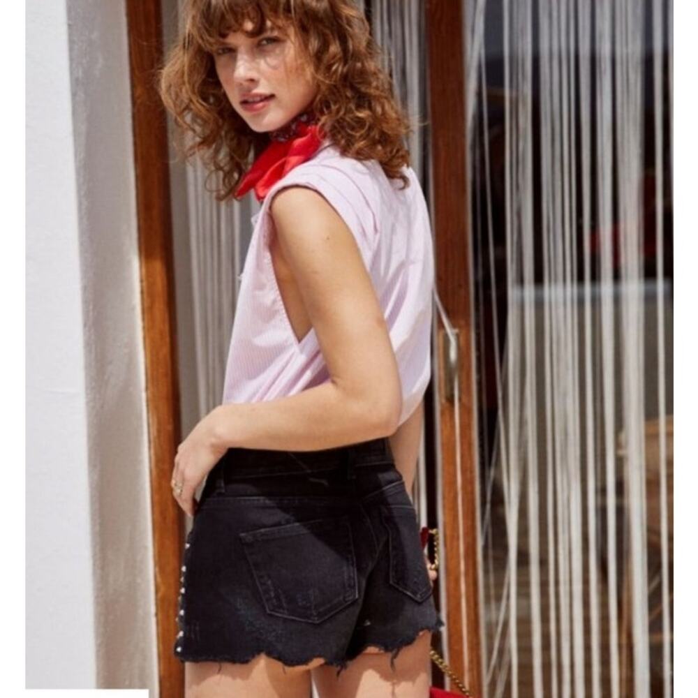The Kooples Black Studded Fray Hem Button Fly Denim Shorts Women's 2 - Picture 2 of 10
